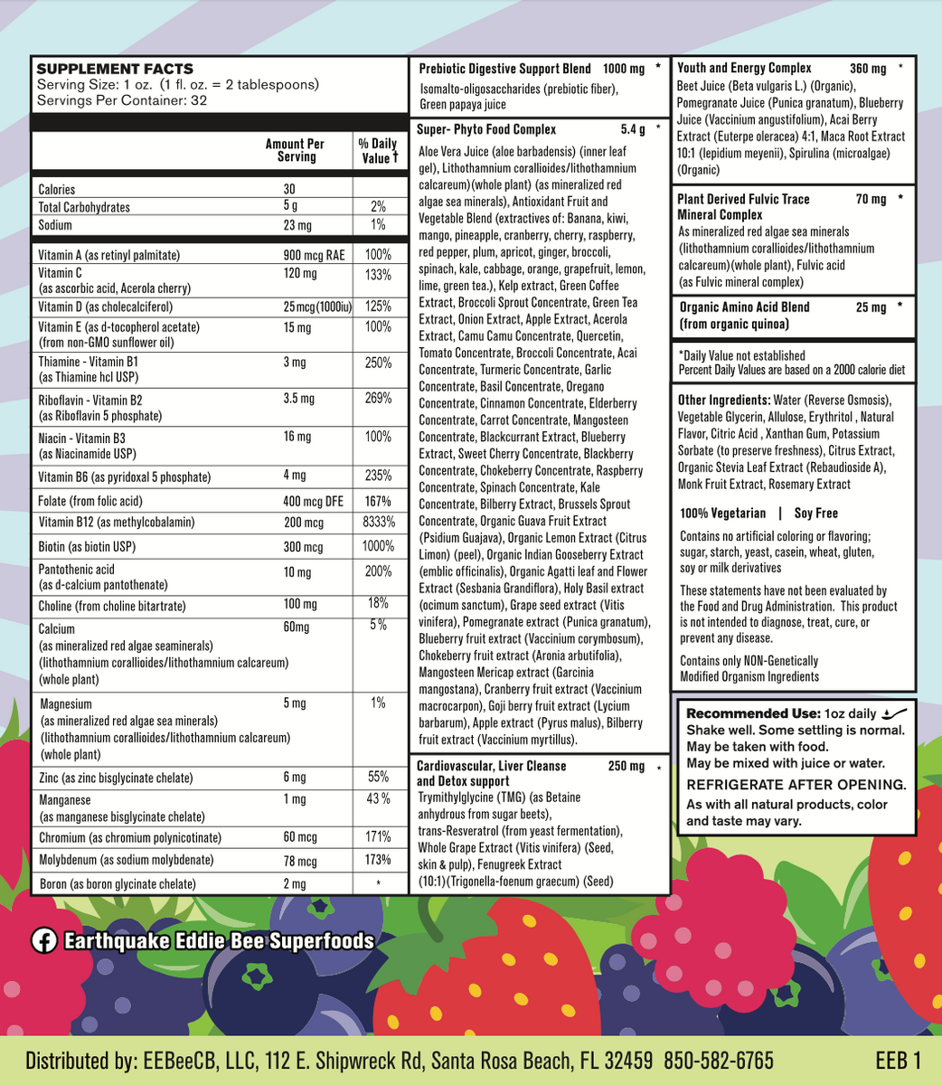 Liquid Multivitamin Earthquake Eddie Bee Superfoods