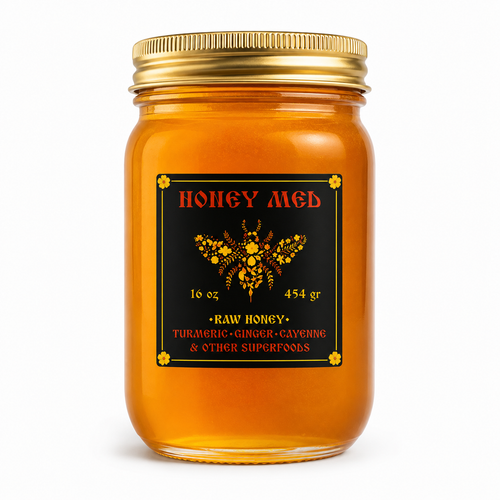 HoneyMedRawHoneySuperFoodProductOnWhite